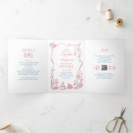 Invitación Tríptica Famoso y caprichoso Doodles modernos Boda foto