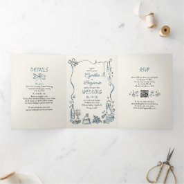 Invitación Tríptica Famoso y caprichoso Doodles modernos Boda foto