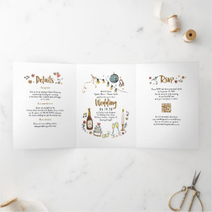 Invitación Tríptica Famoso y caprichoso Doodles modernos Boda foto