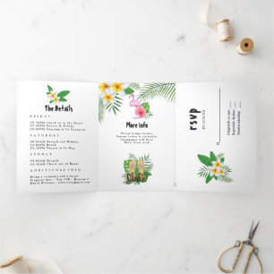Invitación Tríptica Fiesta de soltera exótica acuarela Aloha Luau de f