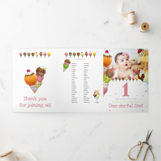 Invitación Tríptica Fiesta fotográfico de helados de verano (Exterior)