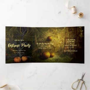 Invitación Tríptica Fiesta Halloween de Parche de Calabaza Abandonada