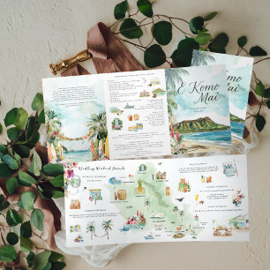 Invitación Tríptica Fin de semana boda   Oahu, Hawaii