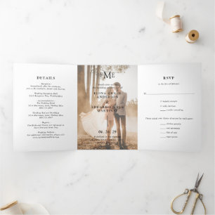 Invitación Tríptica Fiona Foto Monograma Negrita Boda Moderna