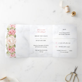Invitación Tríptica Flor Rosa elegante Boda personalizada