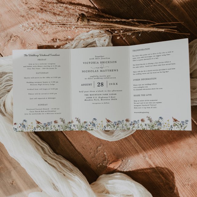 Invitación Tríptica Flor silvestre de montaña rusa | Boda Boho (Subido por el creador)