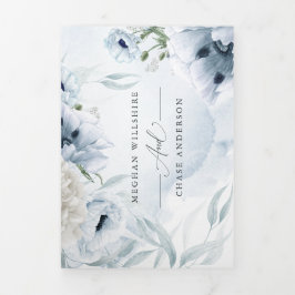 Invitación Tríptica Floral azul acuática TODO EN UN BODA 2