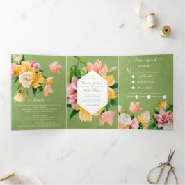 Invitación Tríptica Floral brillante y audaz todo en uno