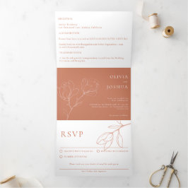 Invitación Tríptica Floral moderna de Terracota Boho