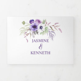 Invitación Tríptica Flores de color blanco morado de lavanda blanca