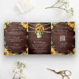 Invitación Tríptica Flores de madera Rusa Mason Jar QR Code Boda