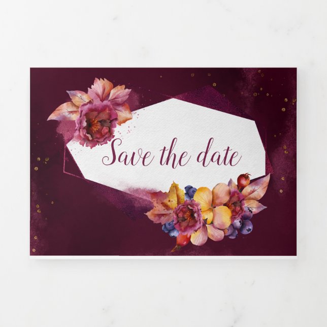 Invitación Tríptica flores de otoño de Borgoña (Foto de portada)