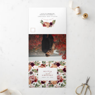 Invitación Tríptica Flores de otoño elegante Boda botánico moderno