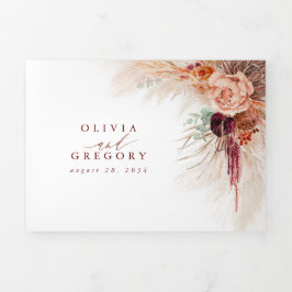 Invitación Tríptica Flores de terracota y Boda exótico de pastizales d