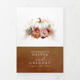 Invitación Tríptica Flores otoñales Calabaza Elegante Boda Boho
