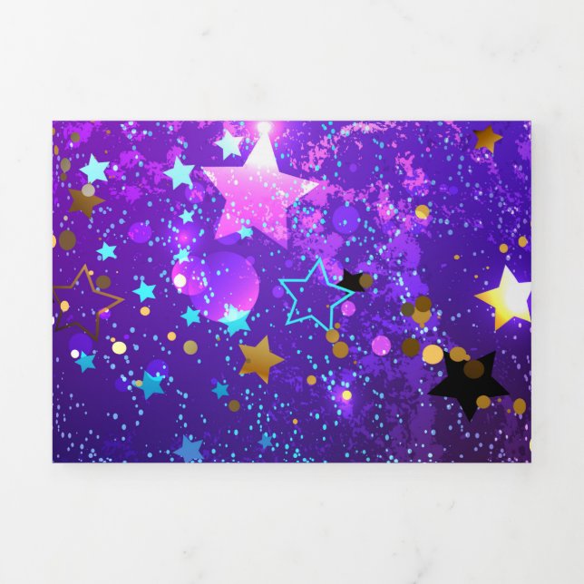 Invitación Tríptica Fondo de Relieve metalizado púrpura con estrellas (Foto de portada)
