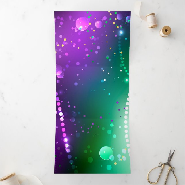 Invitación Tríptica Fondo morado festivo de Mardi Gras (Interior)
