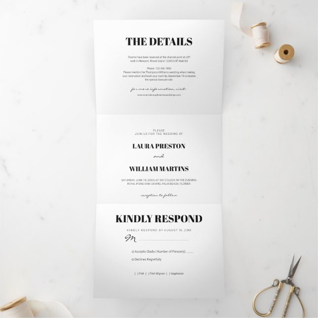 Invitación Tríptica Foto Boda moderna con RSVP y detalles (Interior)