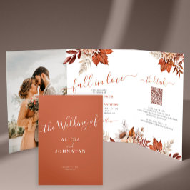 Invitación Tríptica Foto botánica de otoño QR RSVP boda de detalles