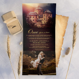 Invitación Tríptica Foto de boda de cuento de hadas del castillo Érase