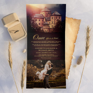 Invitación Tríptica Foto de boda de cuento de hadas del castillo Érase