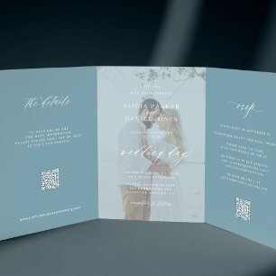 Invitación Tríptica Foto de boda de destino Detalles de RSVP Código QR