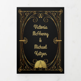 Invitación Tríptica Foto de boda de pavo real león caballito de mar Ar