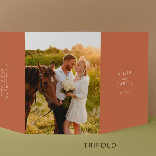 Invitación Tríptica Foto de boda otoño RSVP detalles código QR