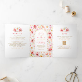 Invitación Tríptica Foto de Boho Garden Wedding Elegante de Flor silve