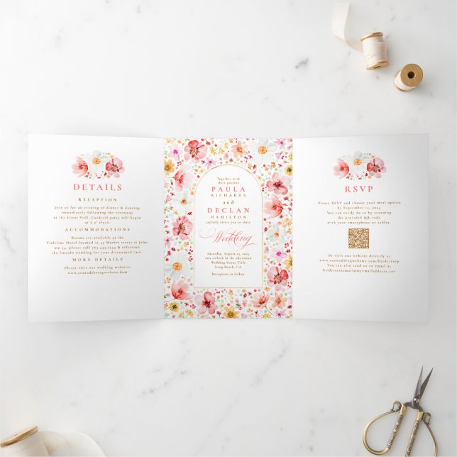 Invitación Tríptica Foto de Boho Garden Wedding Elegante de Flor silve (Interior)
