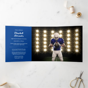 Invitación Tríptica Foto de graduación geométrica azul
