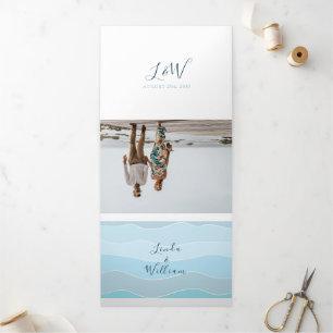 Invitación Tríptica Foto de Playa Boda Azul