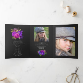 Invitación Tríptica Foto de Quinceañera Floral Acuarela de Mardi Gras