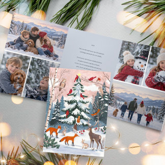 Invitación Tríptica Foto familiar de invierno en el bosque de Navidad