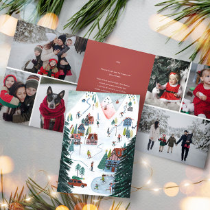 Invitación Tríptica Foto familiar de Navidad patinando en un lodge de 