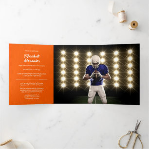 Invitación Tríptica Foto Geométrica Naranja de Graduación