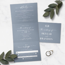 Invitación Tríptica Foto Minimalista De Azul Polvo En Un Boda
