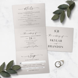 Invitación Tríptica Foto Minimalista fuera de blanco en un solo Boda