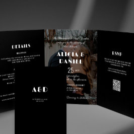 Invitación Tríptica Foto moderna boda de detalles de rsvp en blanco y 