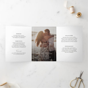 Invitación Tríptica Foto Moderna en Blanco y Negro Boda Chic