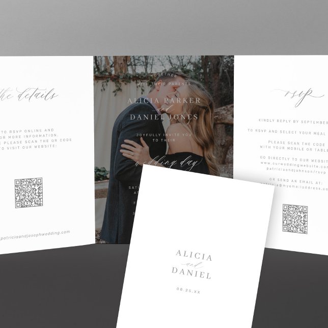 Invitación Tríptica Foto superpuesta boda de plata detalles RSVP códig (Subido por el creador)