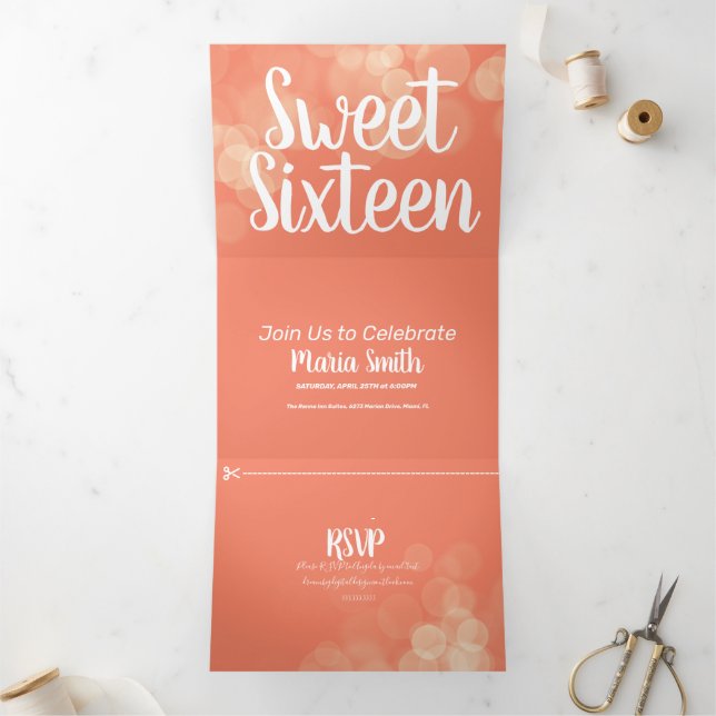 Invitación Tríptica Fotografía de 16 Bokeh Lights Modern Sweet (Interior)