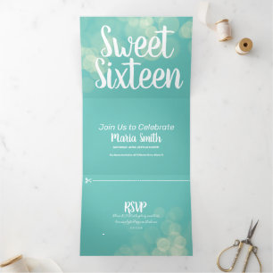Invitación Tríptica Fotografía de luces Bokeh Modernas para Sweet 16