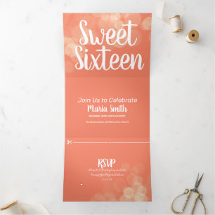 Invitación Tríptica Fotografía de luces Bokeh Modernas para Sweet 16