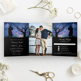 Invitación Tríptica Fotos de boda de pareja romántica de la galaxia az