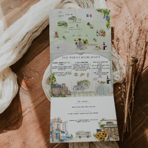 Invitación Tríptica Francia provenzal   Cumpleaños ilustrado