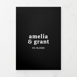 Invitación Tríptica Fuente retro negro Código QR Foto Boda moderno