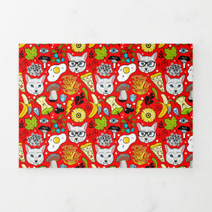 Invitación Tríptica Gato y huevo en rojo