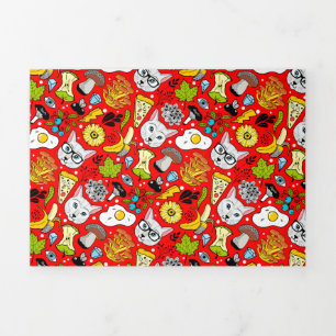 Invitación Tríptica Gato y huevo en rojo