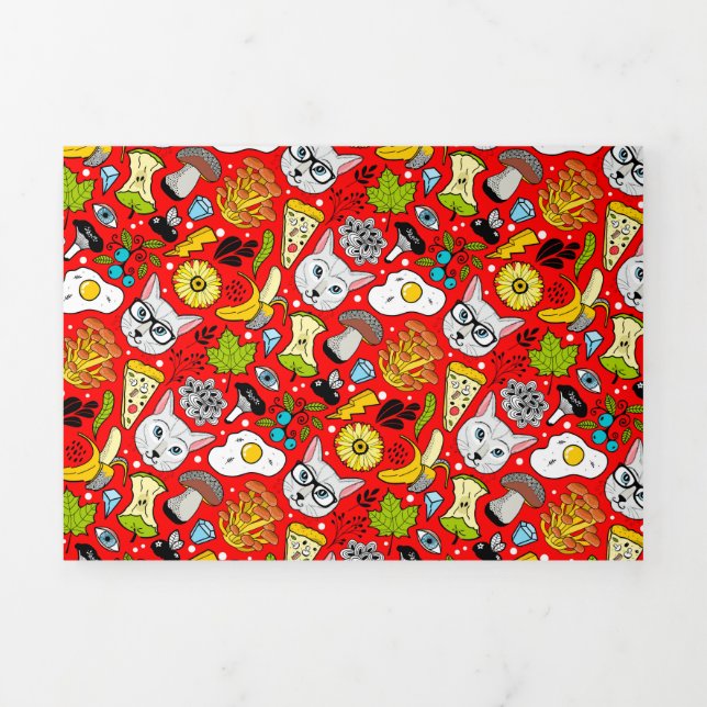 Invitación Tríptica Gato y huevo en rojo (Foto de portada)